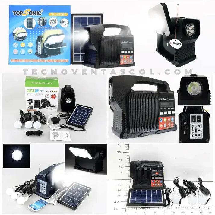 Planta solar 10 en 1 generador de energía portátil con Radio FM, USB, SD, AUX, doble reflector, carga rápida, 4 bombillos, doble reflector, bluetooth, panel solar, cable múltiple😏